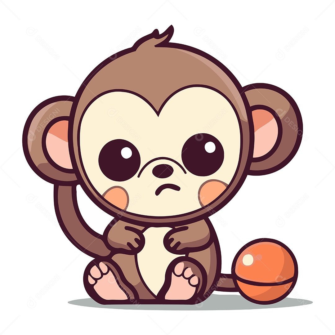 Macaco de Desenho Animado com Bola Ilustração Vetor EPS