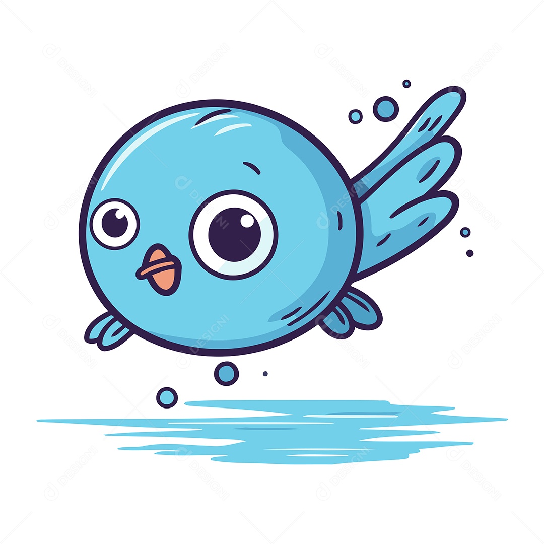 Pássaro Azul Fofo de Desenho Animado Ilustração Vetor EPS