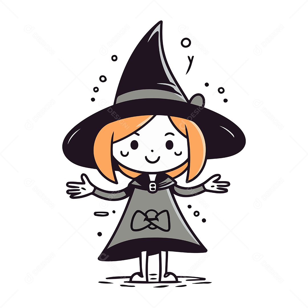 Menina Fantasiada de Bruxa Ilustração Vetor EPS