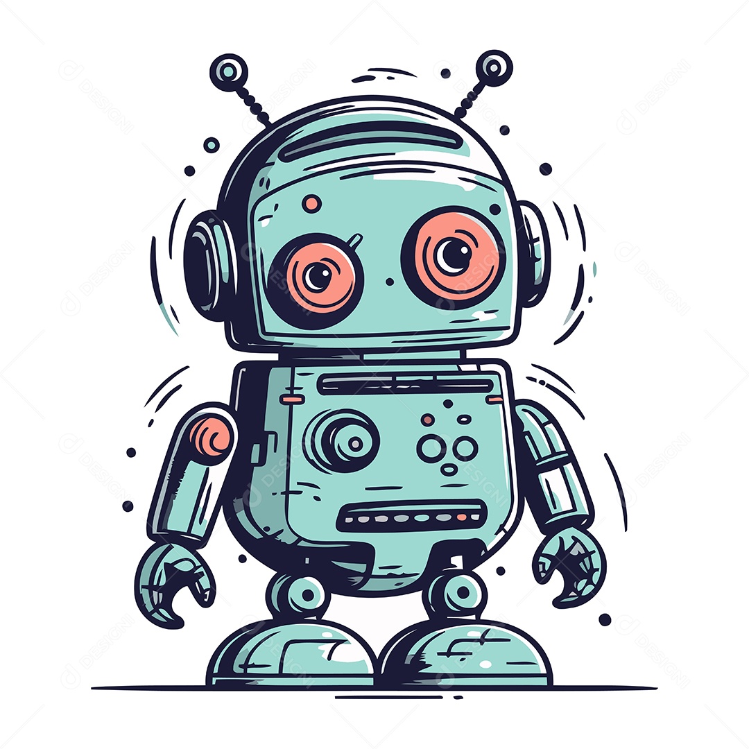 Robô Fofo de Desenho Animado Ilustração Vetor EPS