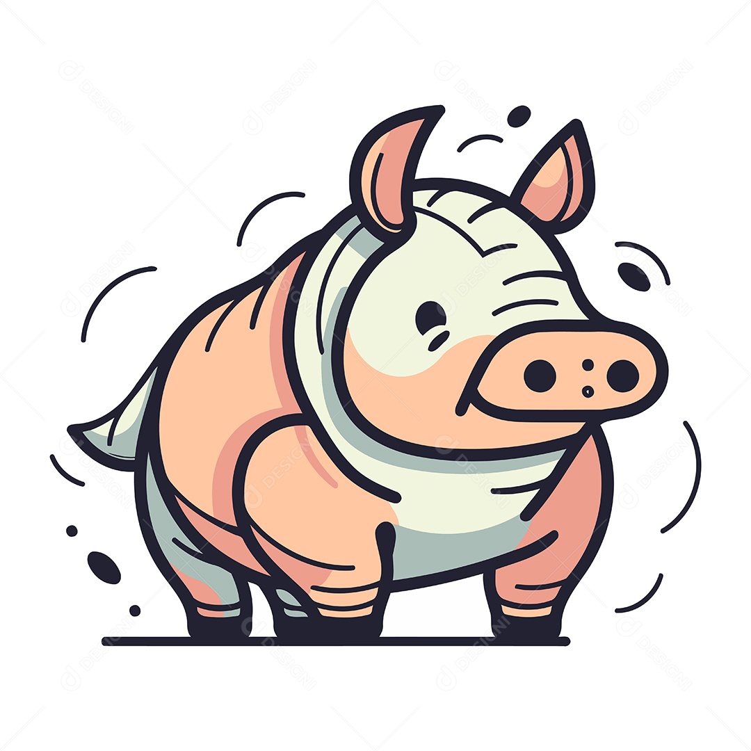 Porco Fofo de Desenho Animado Ilustração Vetor EPS