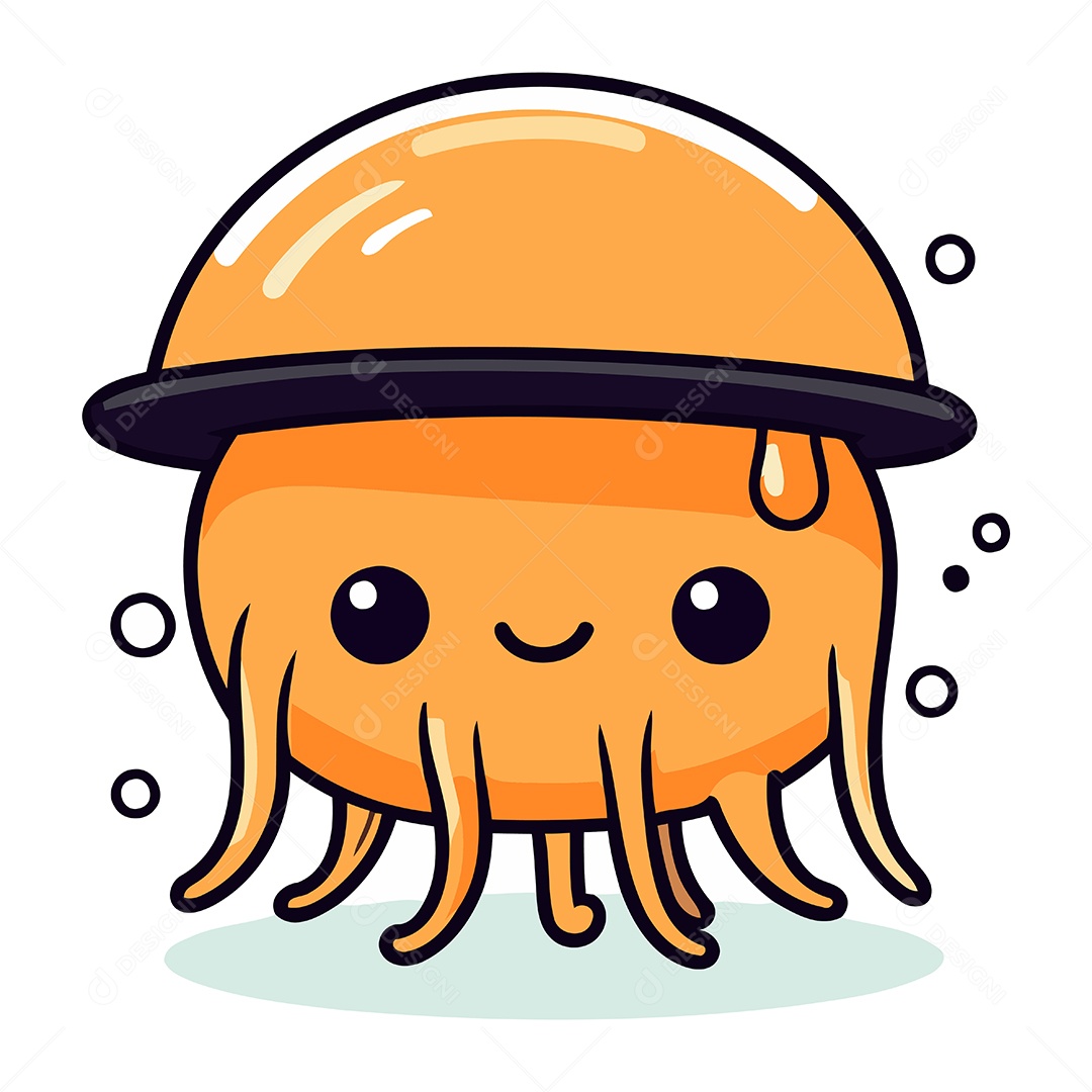 Polvo Fofo de Chapéu Desenho Animado Ilustração Vetor EPS