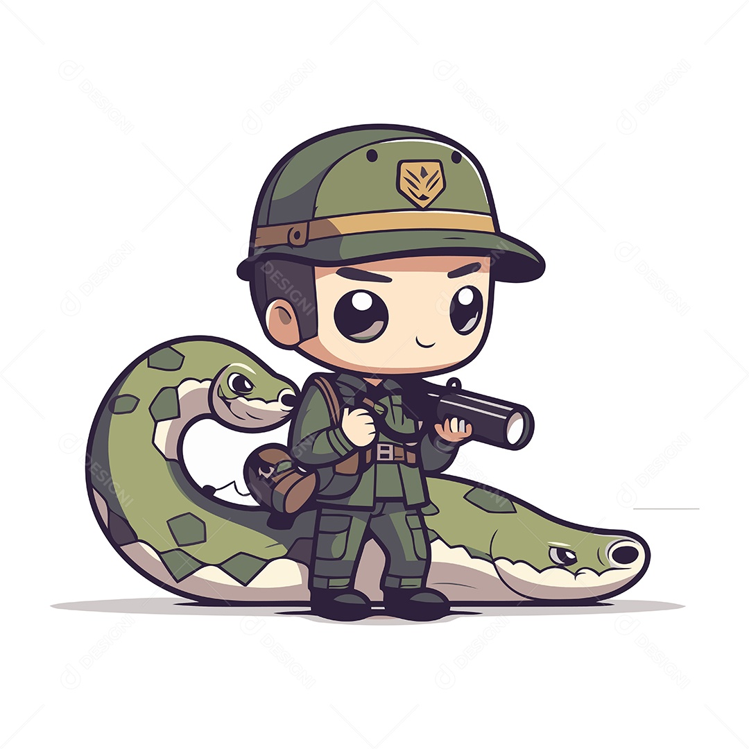 Menino em Uniforme Militar com Cobra Ilustração Vetor EPS