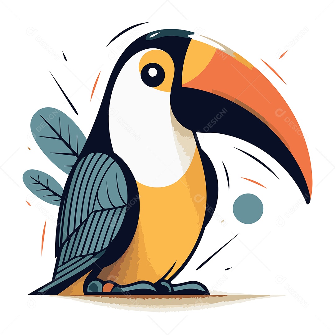 Tucano Fofo de Desenho Animado Ilustração Vetor EPS