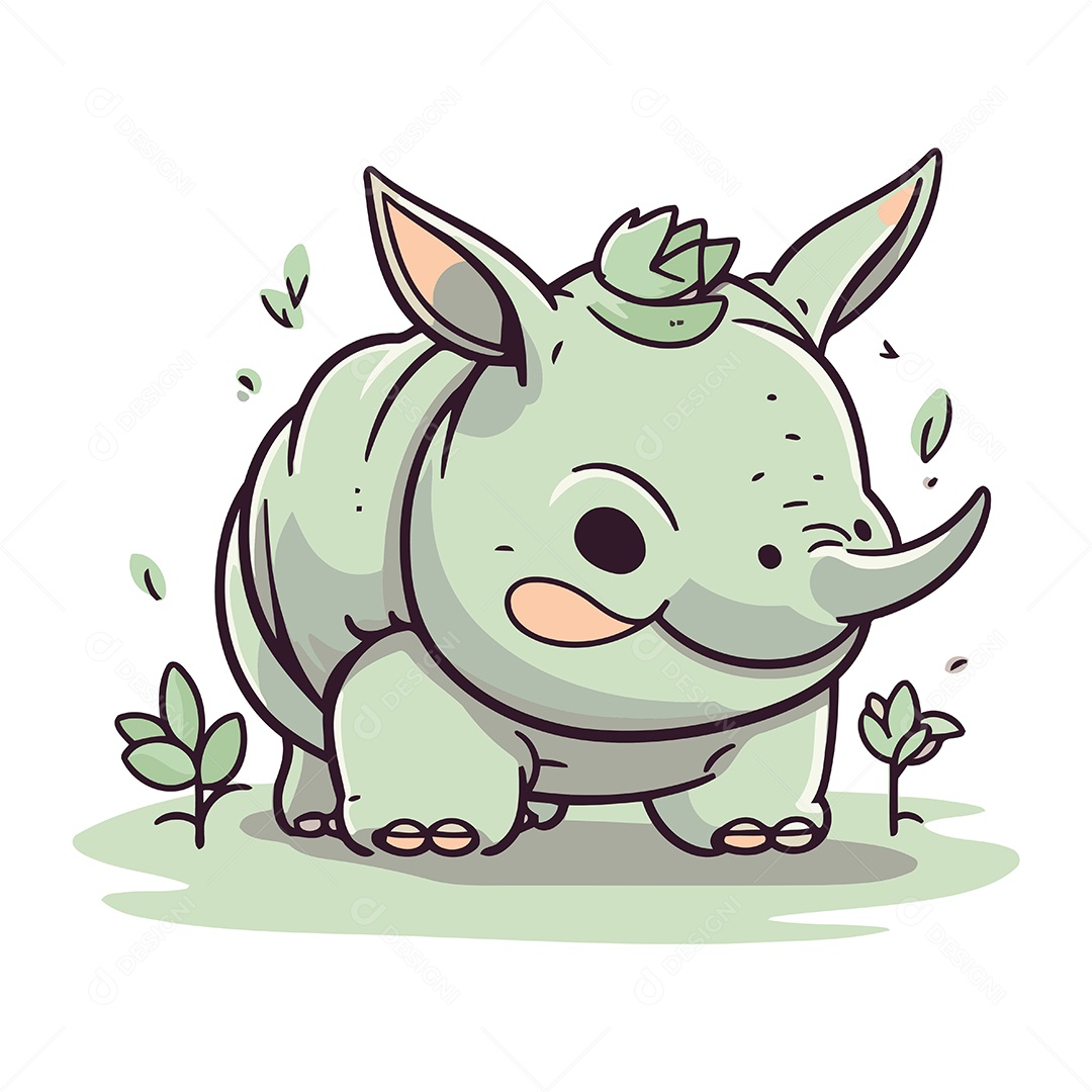 Rinoceronte Fofo de Desenho Animado Ilustração Vetor EPS