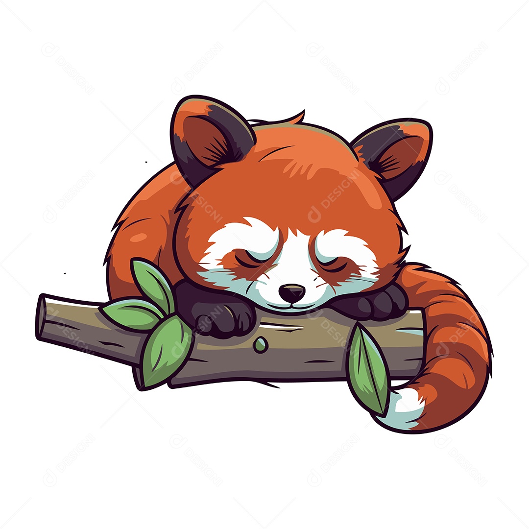 Panda Vermelho Fofo Dormindo em um Galho Ilustração Vetor EPS