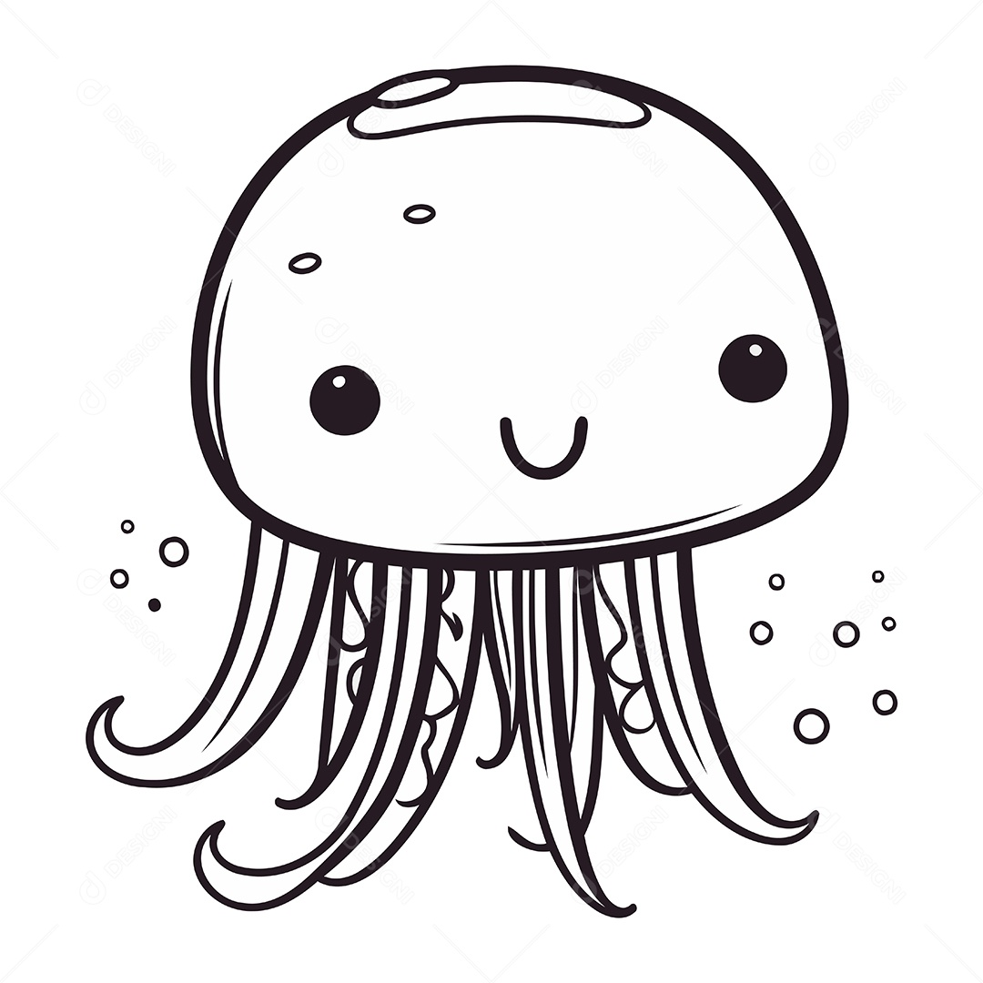 Água Viva Fofa de Desenho Animado Ilustração Vetor EPS