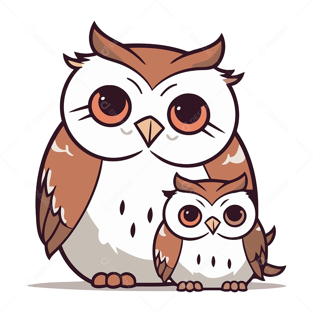 Família de Corujas Desenho Animado Ilustração Vetor EPS