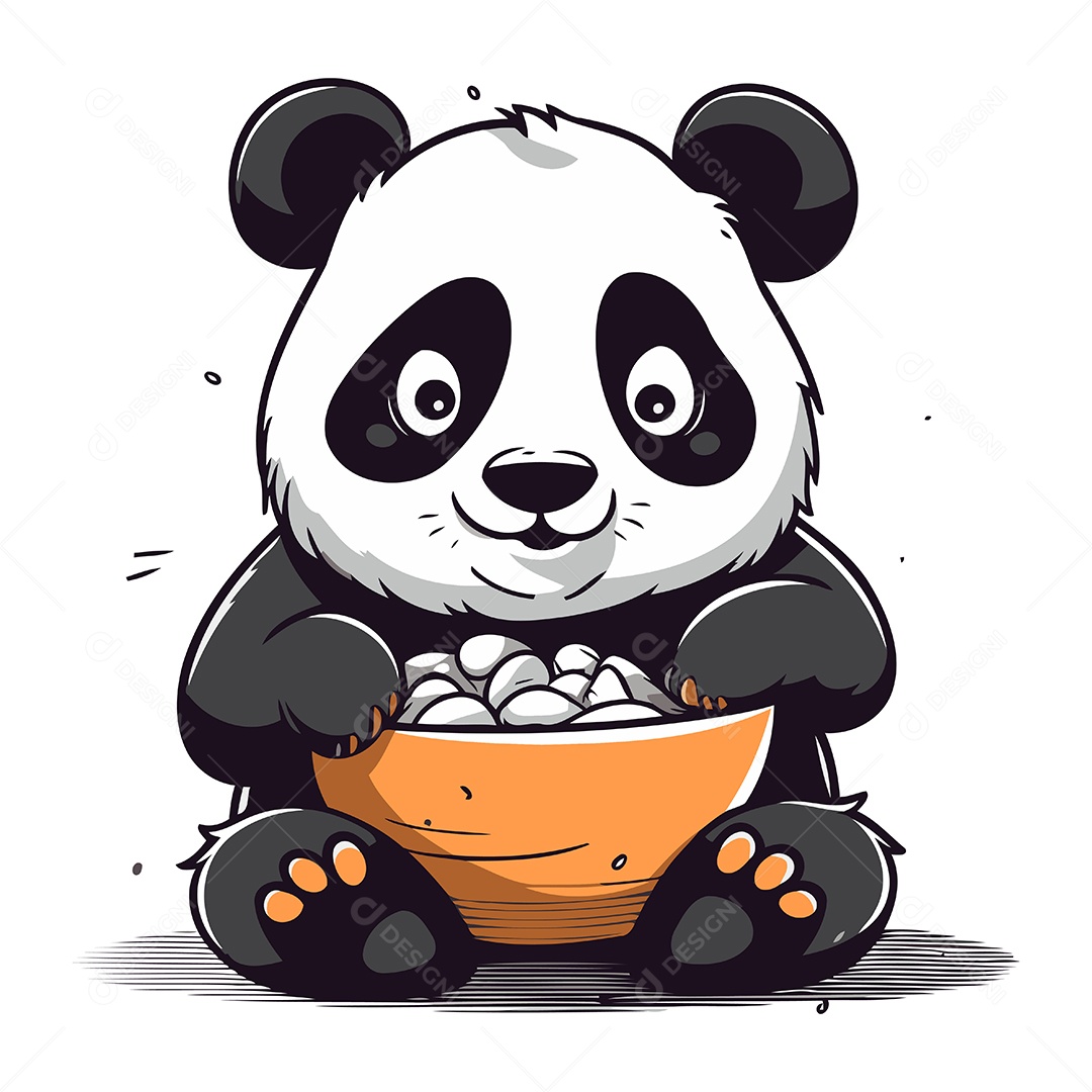 Panda Fofo com Tigela Ilustração Vetor EPS