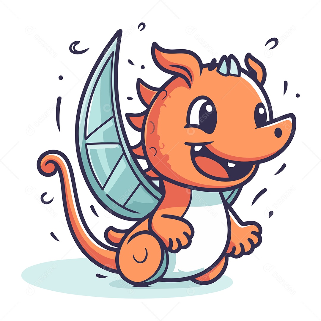 Dragão Fofo de Desenho Animado Ilustração Vetor EPS