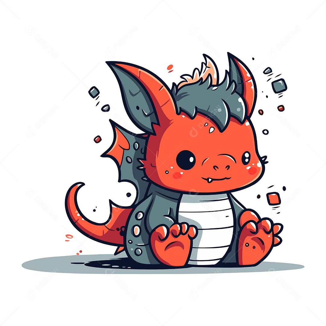 Dragão Fofo de Desenho Animado Ilustração Vetor EPS