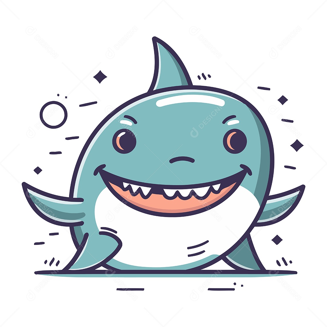 Tubarão Fofo de Desenho Animado Ilustração Vetor EPS