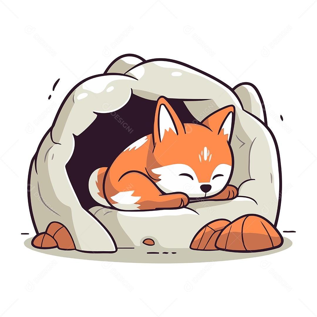 Raposa Fofa de Desenho Animado Ilustração Vetor EPS