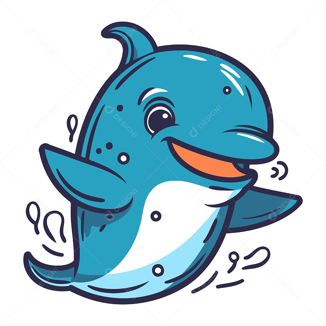 Golfinho Fofo de Desenho Animado Ilustração Vetor EPS