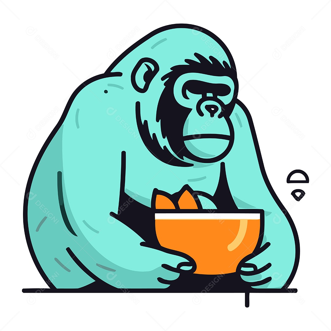 Gorila com Tigela Desenho Animado Ilustração Vetor EPS
