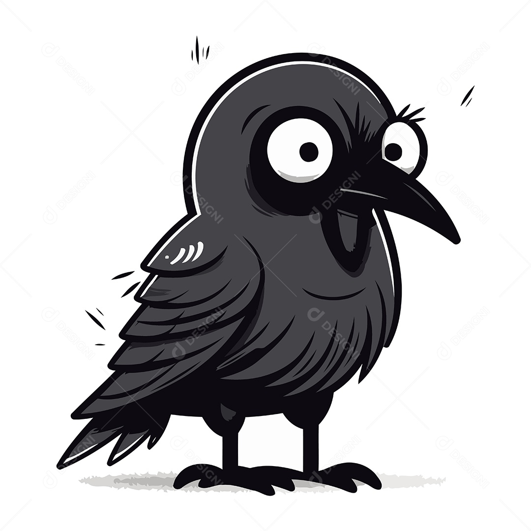 Corvo Preto Fofo de Desenho Animado Ilustração Vetor EPS