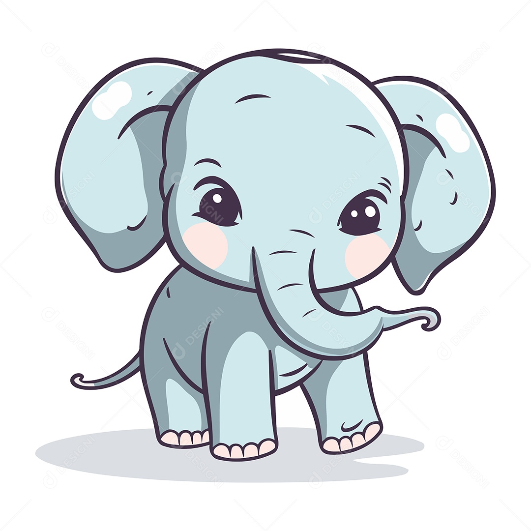 Elefante Fofo de Desenho Animado Ilustração Vetor EPS