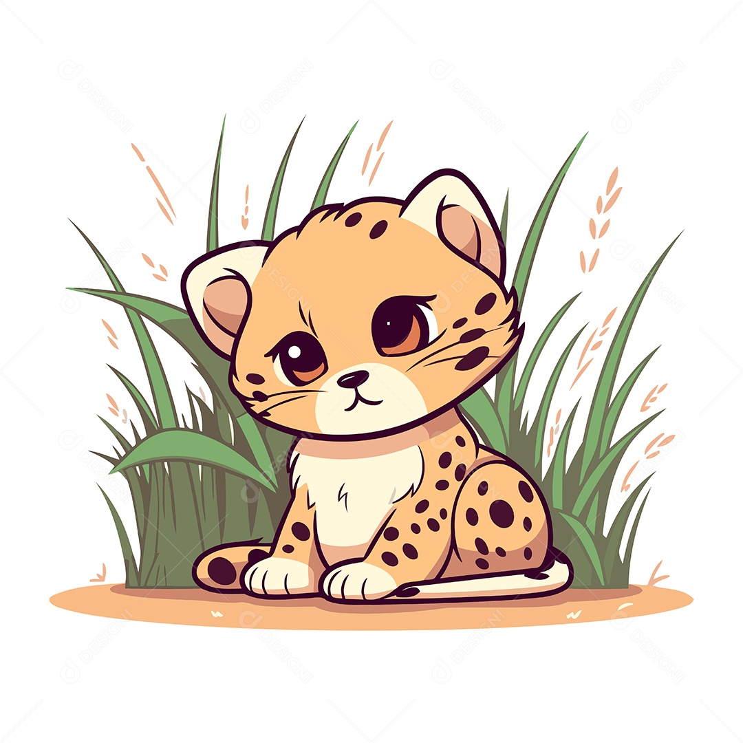 Leopardo Fofo de Desenho Animado Ilustração Vetor EPS