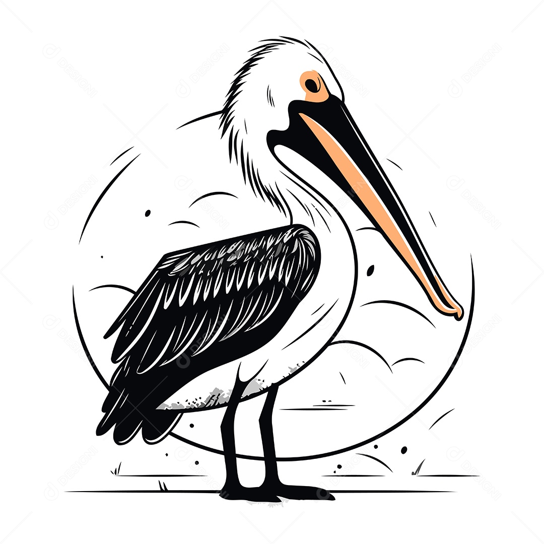 Pelicano de Desenho Animado Ilustração Vetor EPS