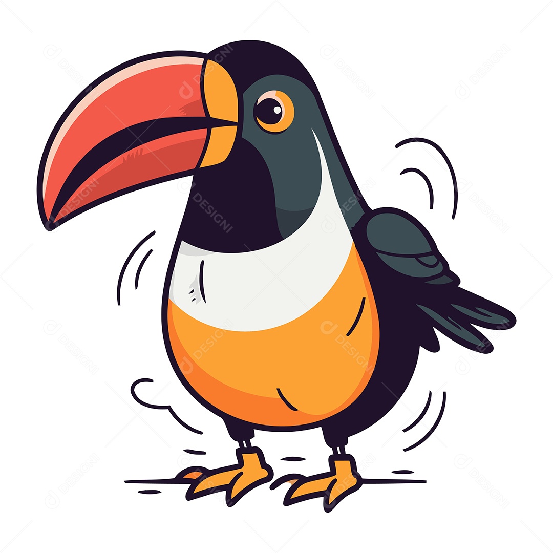 Tucano Fofo de Desenho Animado Ilustração Vetor EPS