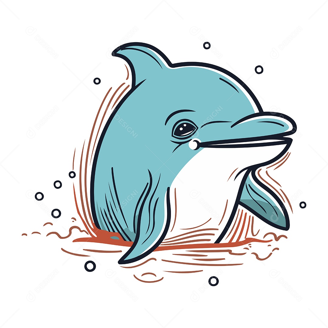 Golfinho Fofo de Desenho Animado Ilustração Vetor EPS