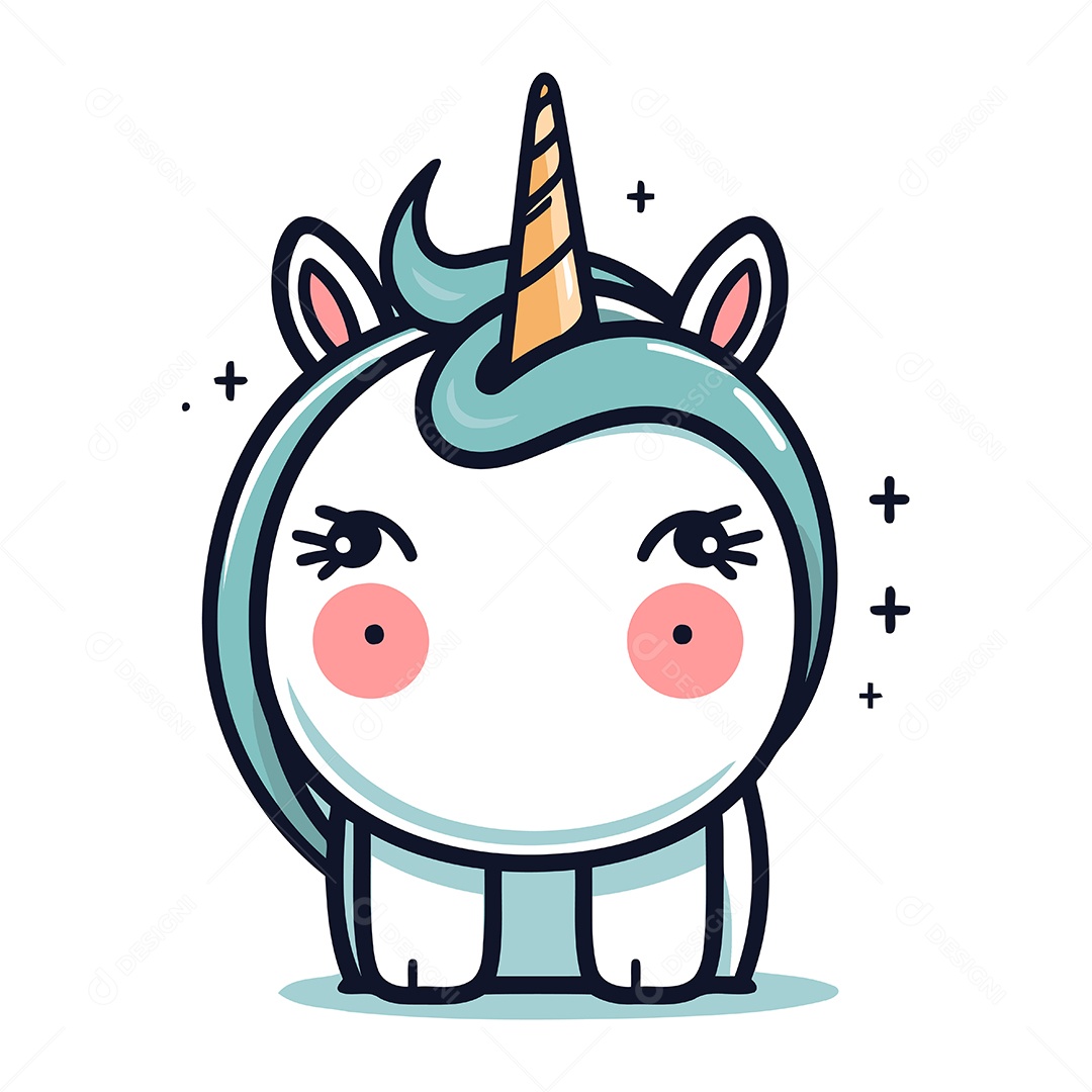 Unicórnio Fofo de Desenho Animado Ilustração Vetor EPS