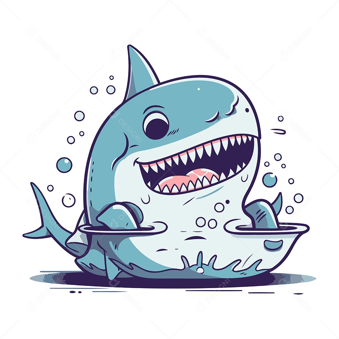 Tubarão de Desenho Animado Ilustração Vetor EPS