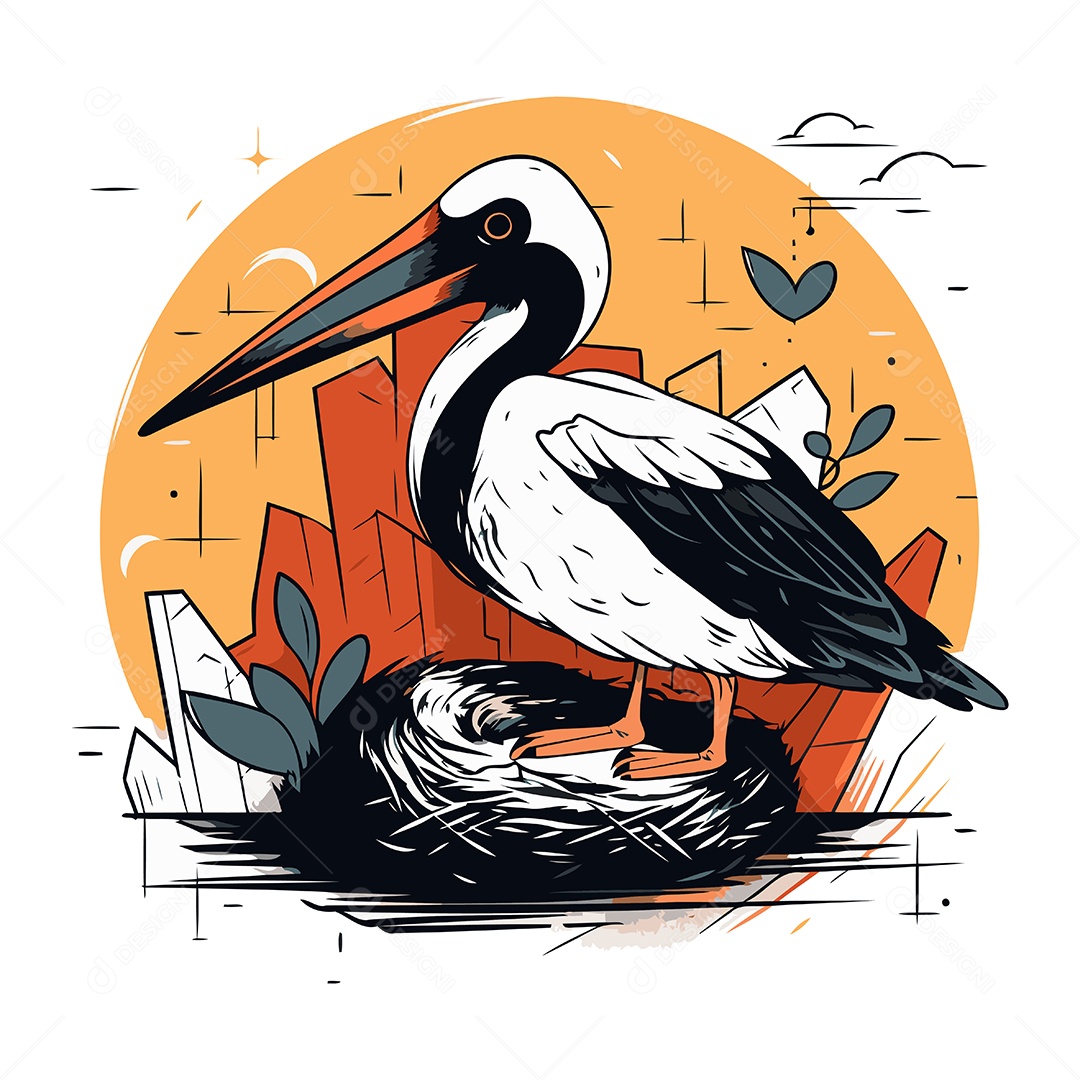 Pelicano de Desenho Animado Ilustração Vetor EPS