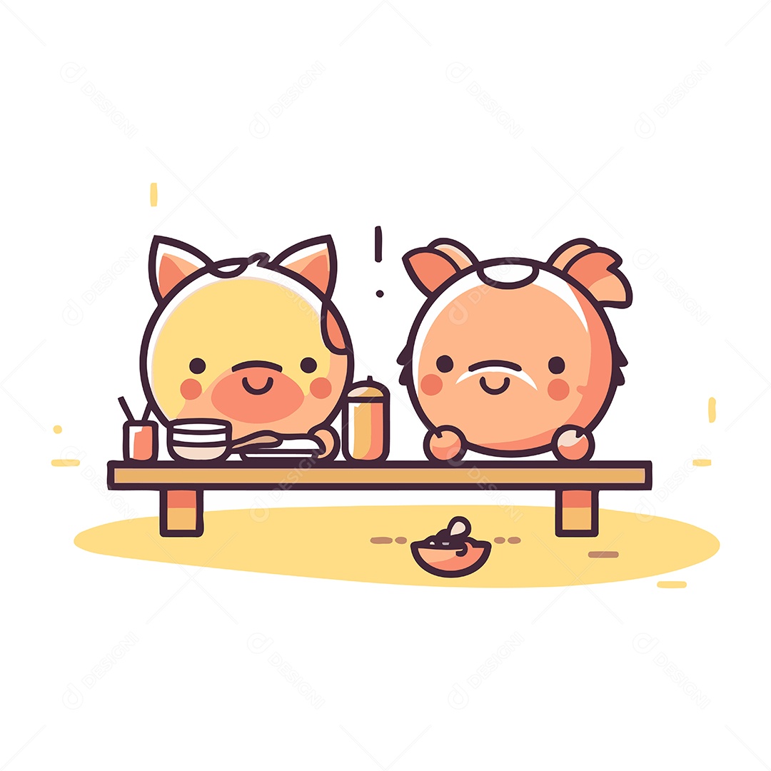 Porco e Gato Fofo Ilustração Vetor EPS