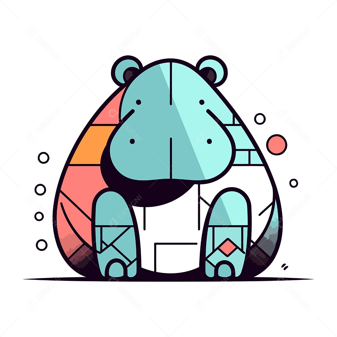 Hipopótamo Fofo de Desenho Animado Ilustração Vetor EPS