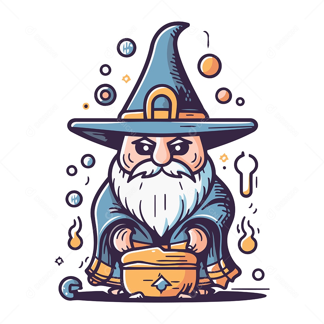 Mago com Chapéu Ilustração Vetor EPS