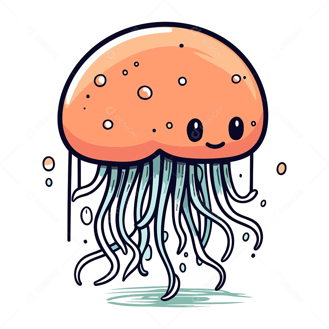 Água Viva Fofa de Desenho Animado Ilustração Vetor EPS