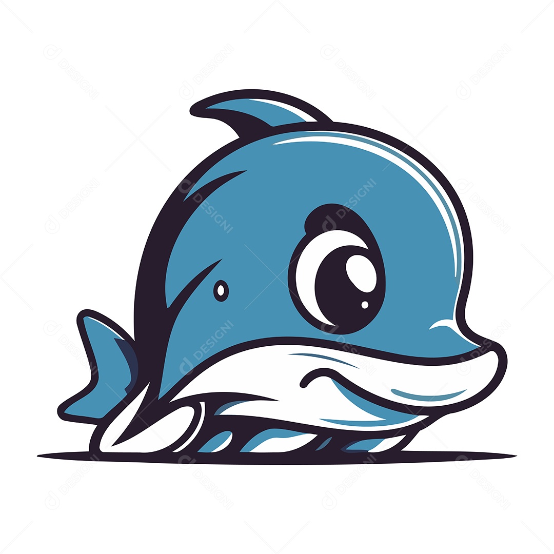 Golfinho Fofo de Desenho Animado Ilustração Vetor EPS