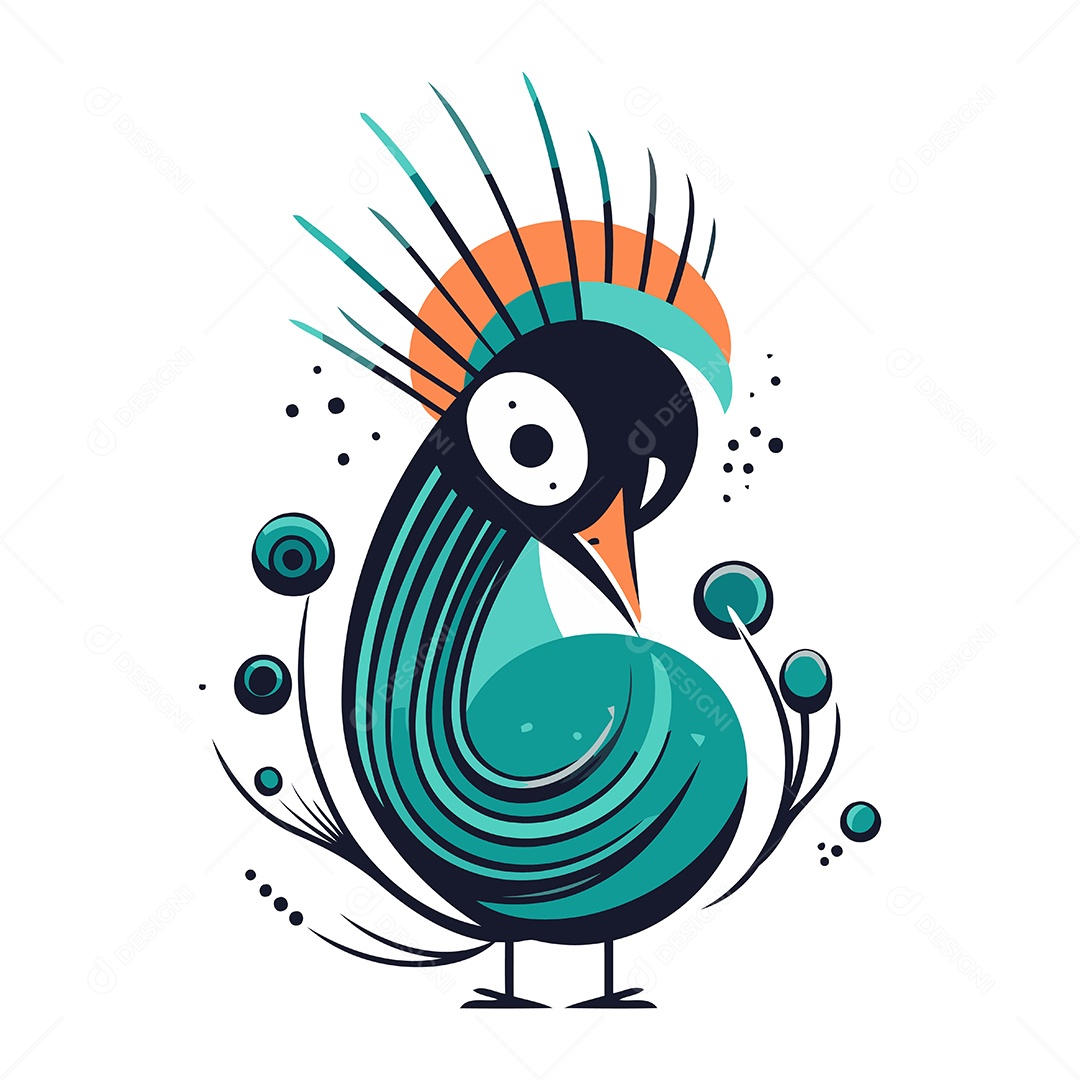 Pavão de Desenho Animado Ilustração Vetor EPS