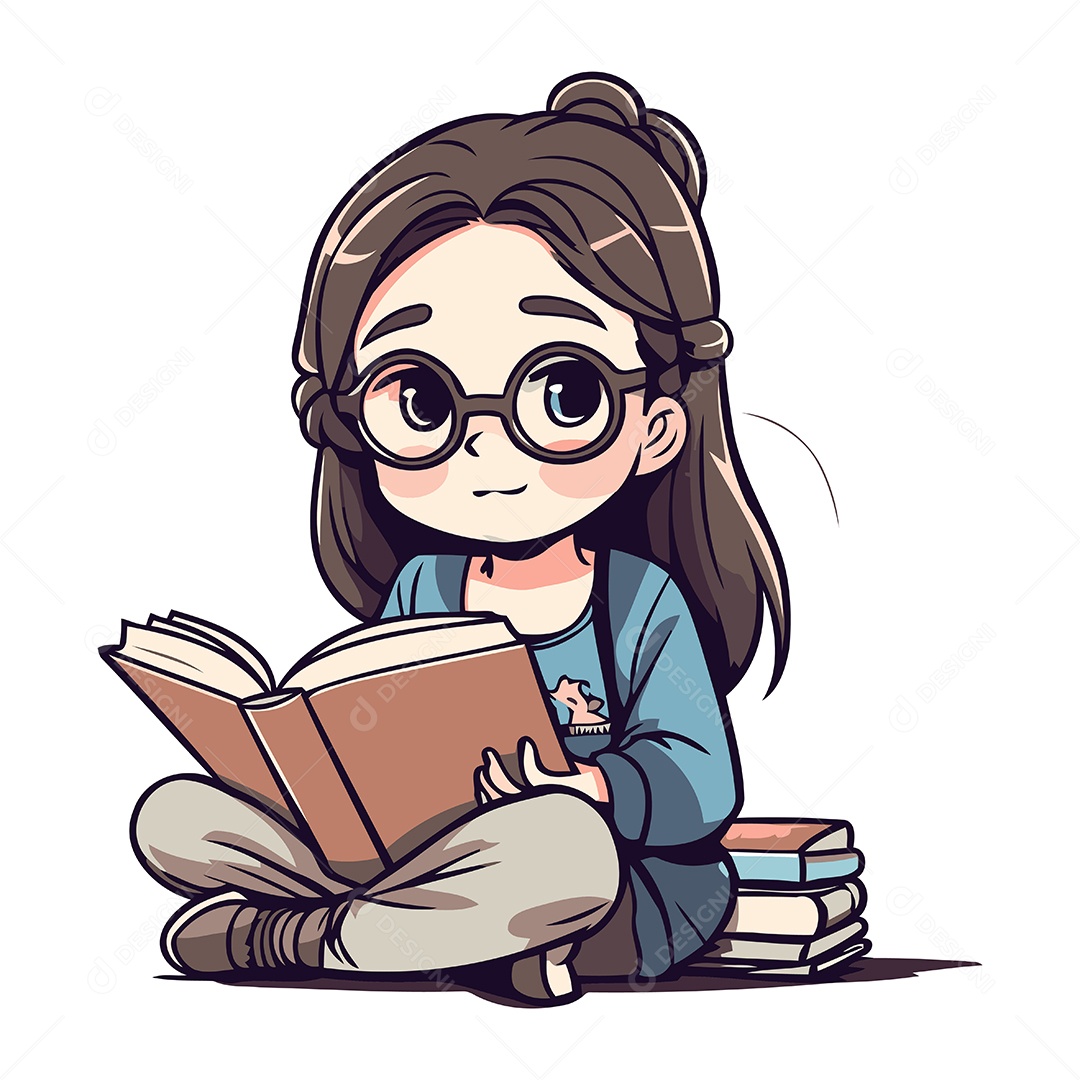 Menina Bonitinha Lendo um Livro Ilustração Vetor EPS