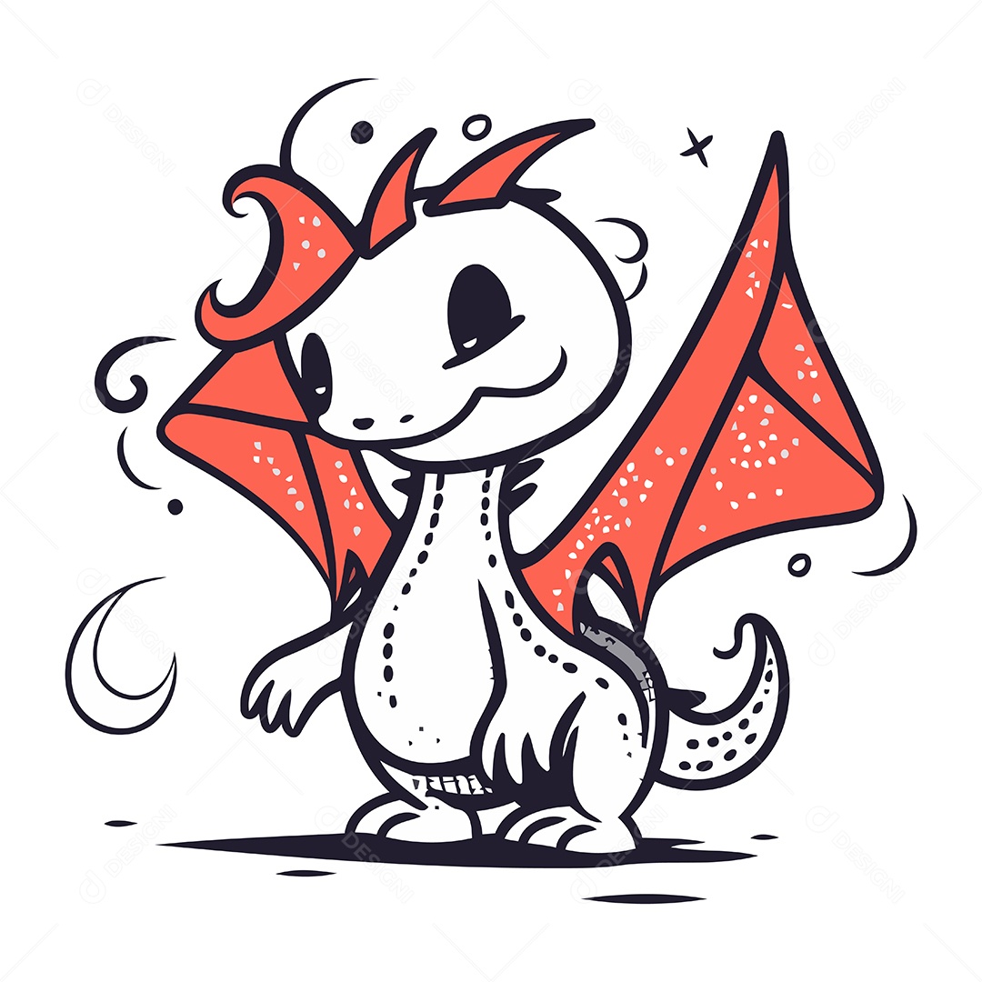 Dragão Fofo de Desenho Animado Ilustração Vetor EPS