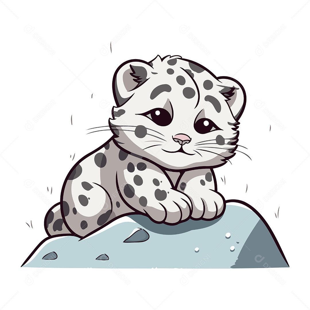 Leopardo da Neve Desenho Animado Ilustração Vetor EPS