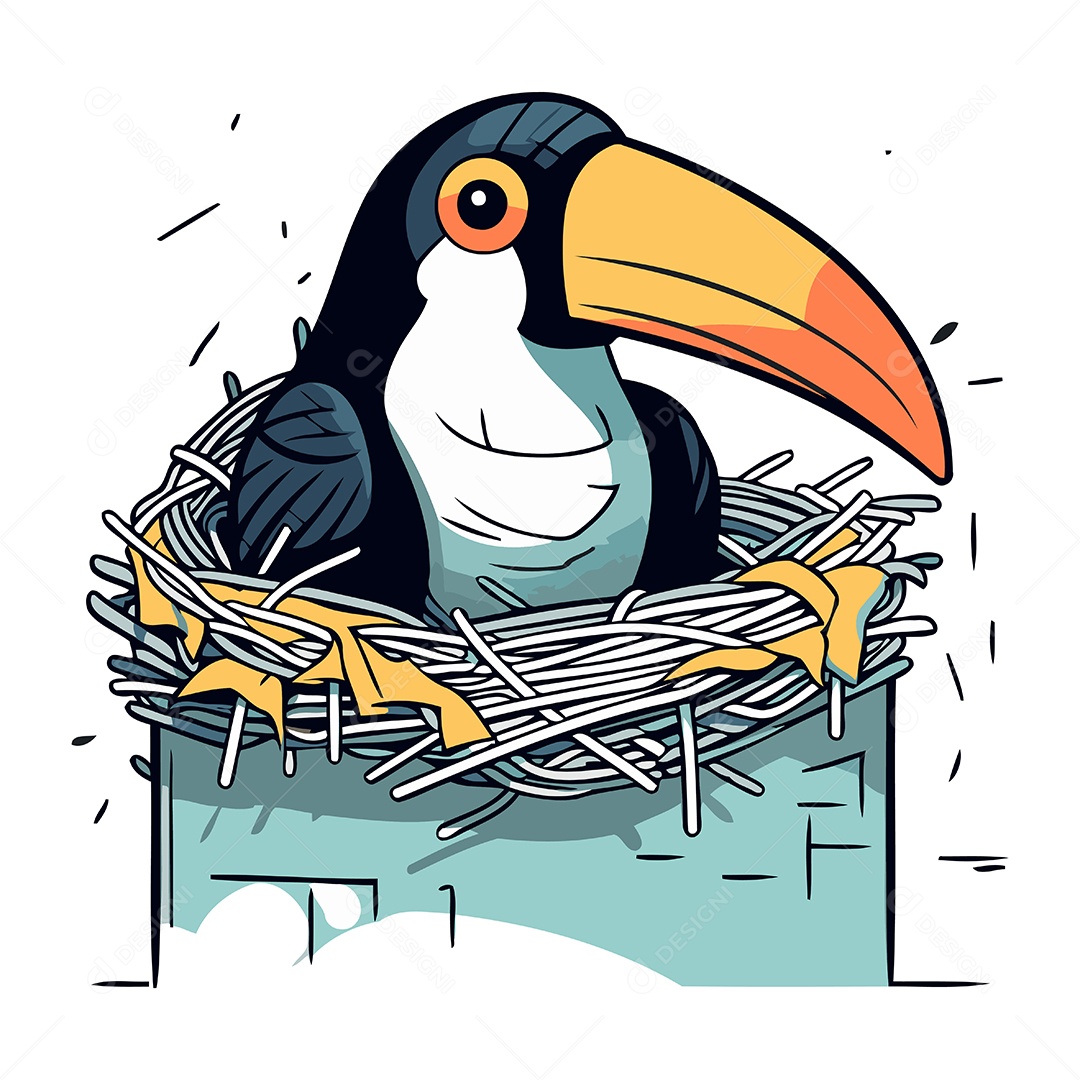 Tucano Fofo de Desenho Animado Ilustração Vetor EPS