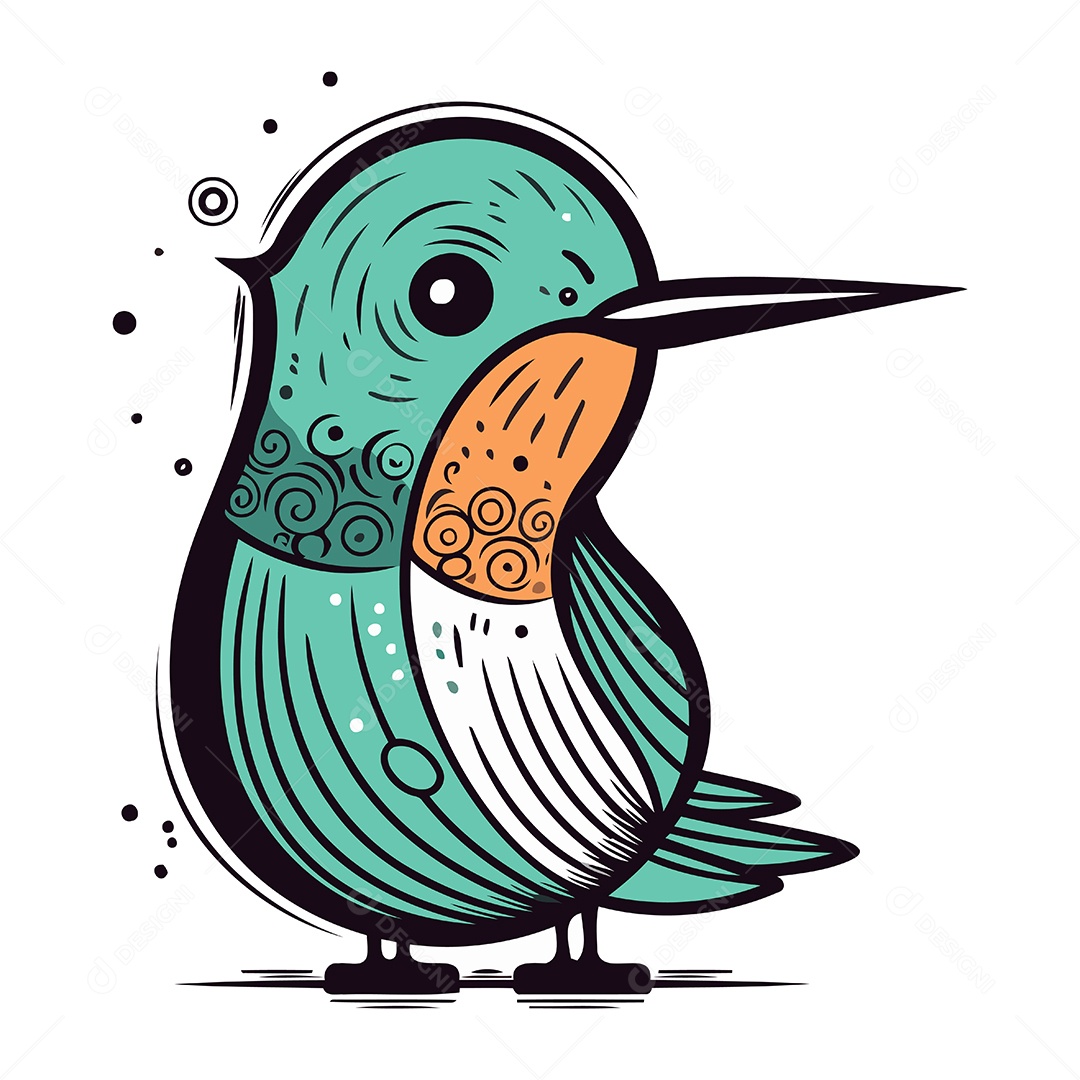 Pássaro Azul de Desenho Animado Ilustração Vetor EPS