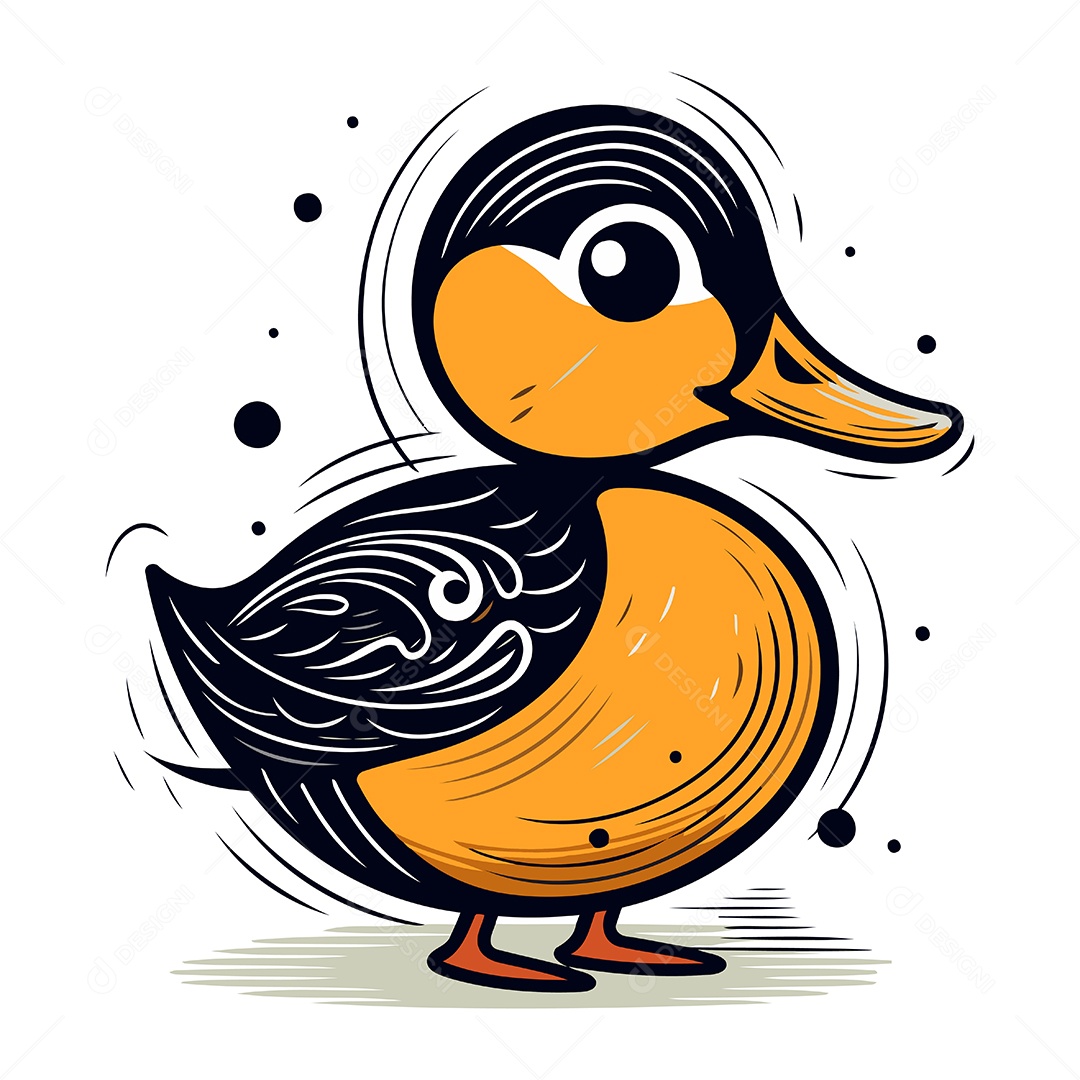 Pato Fofo de Desenho Animado Ilustração Vetor EPS