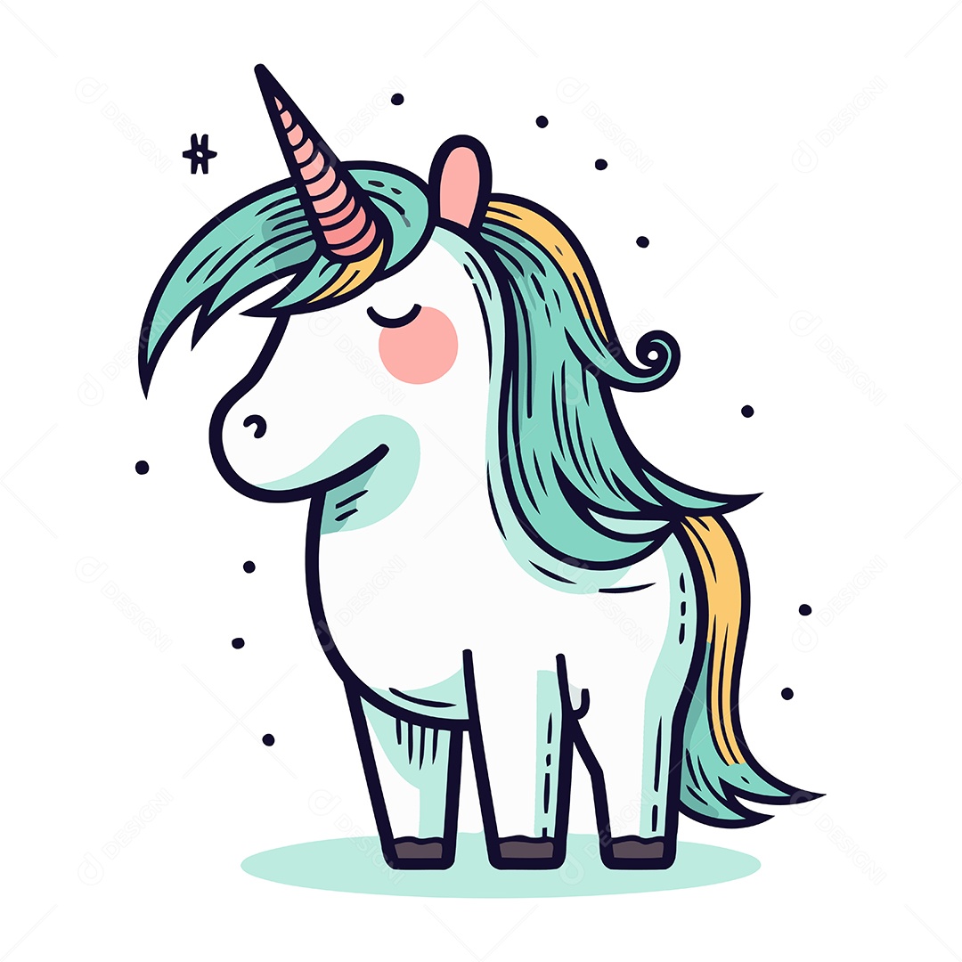 Unicórnio Fofo de Desenho Animado Ilustração Vetor EPS