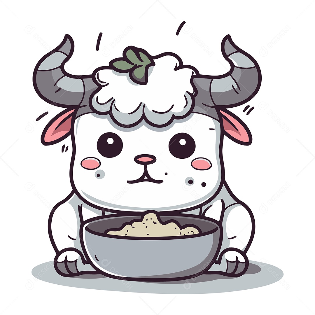 Touro Fofo com uma Tigela Ilustração Vetor EPS
