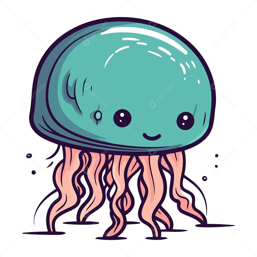 Água Viva Fofa de Desenho Animado Ilustração Vetor EPS