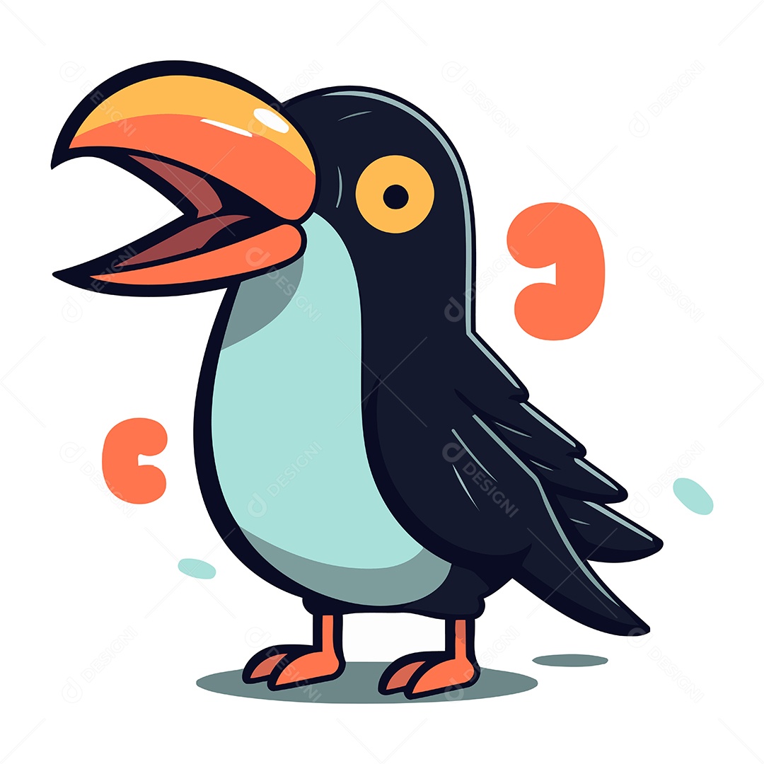 Tucano Fofo de Desenho Animado Ilustração Vetor EPS