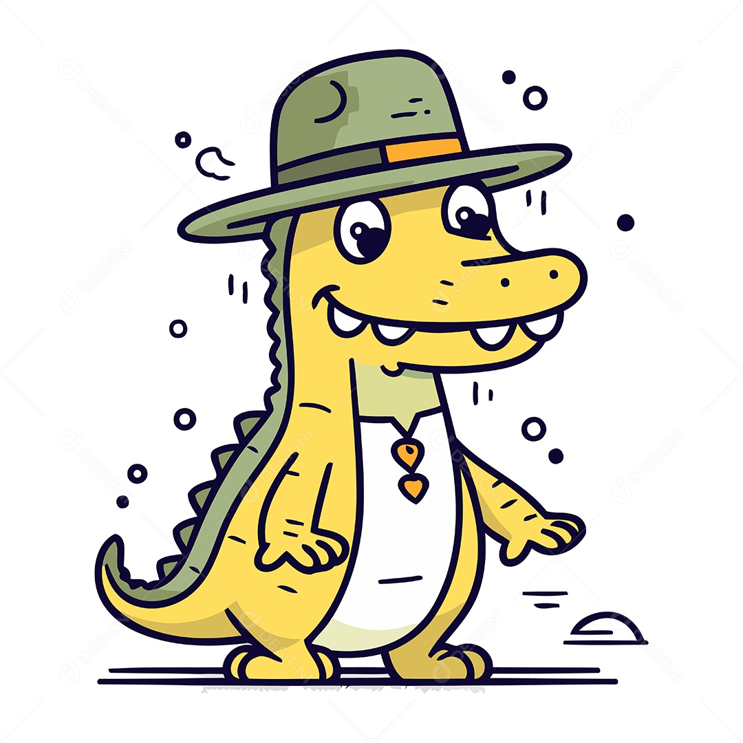 Crocodilo Fofo de Chapéu Ilustração Vetor EPS