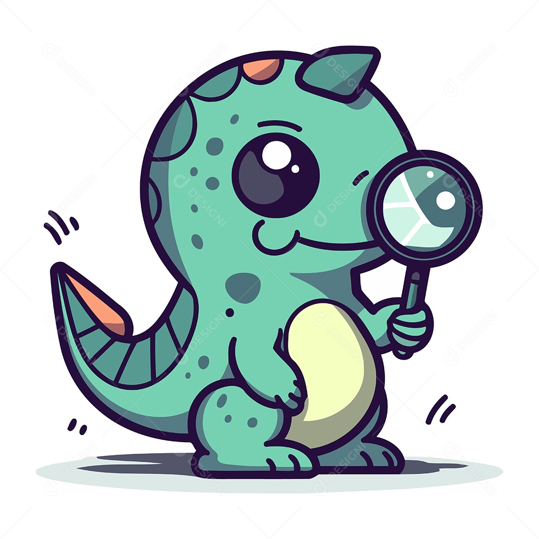 Dinossauro Fofo com Lupa Ilustração Vetor EPS