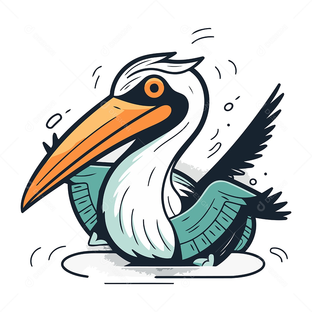 Pelicano de Desenho Animado Ilustração Vetor EPS