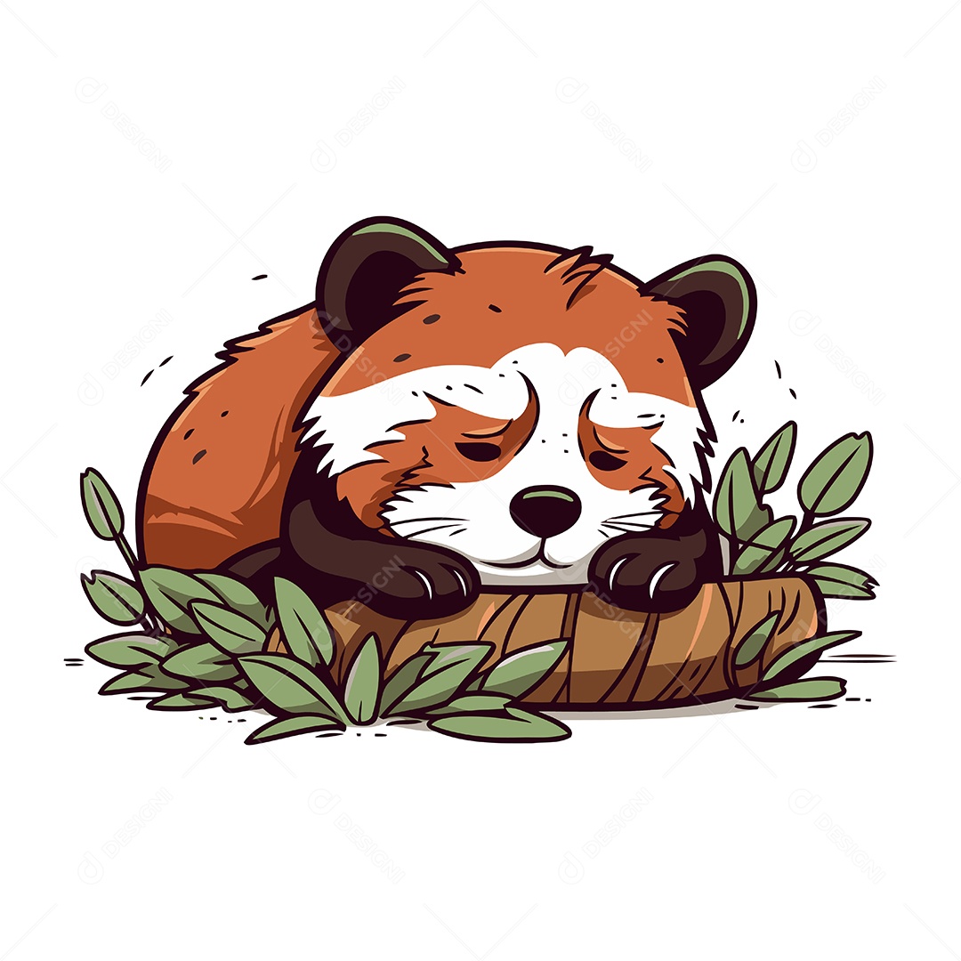 Panda Vermelho Fofo Dormindo Ilustração Vetor EPS