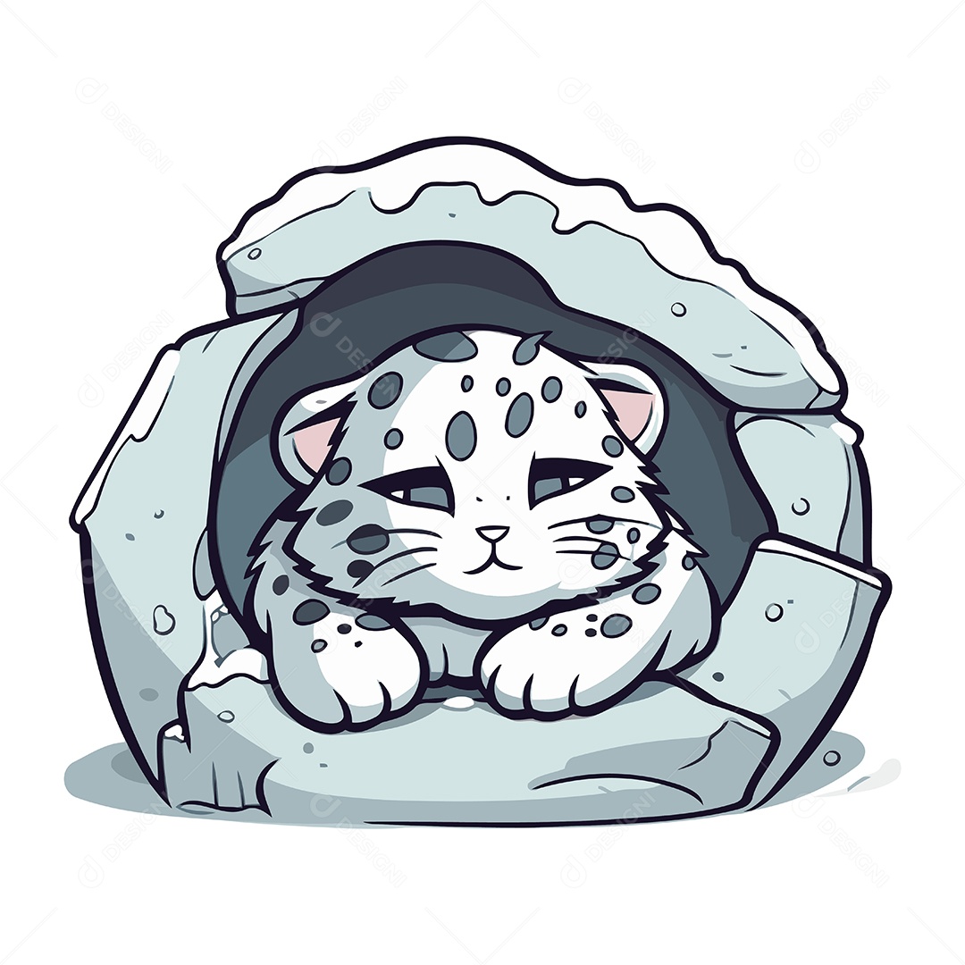 Leopardo da Neve Desenho Animado Ilustração Vetor EPS