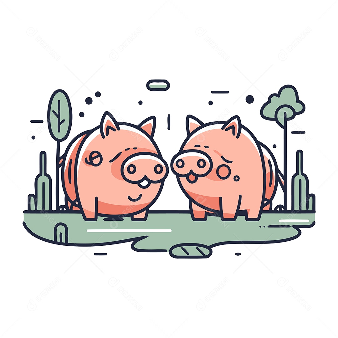 Porcos de Desenho Animado Ilustração Vetor EPS